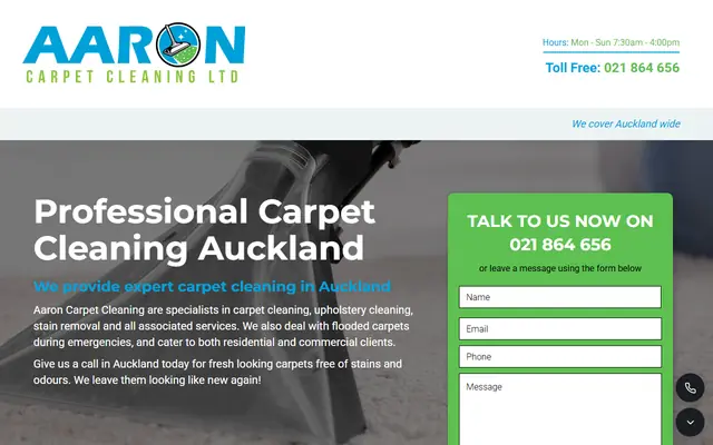 Aaron Carpet Cleaning website home page - Cleaning, Auckland