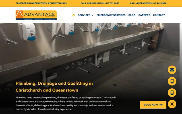 Advantage Plumbing website home page - Plumbing, Christchurch and Queenstown