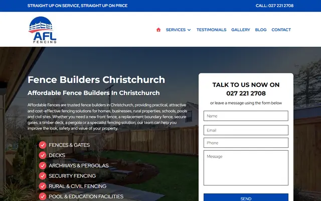 Affordable Fences and Landscapes website home page - Fencing, Christchurch