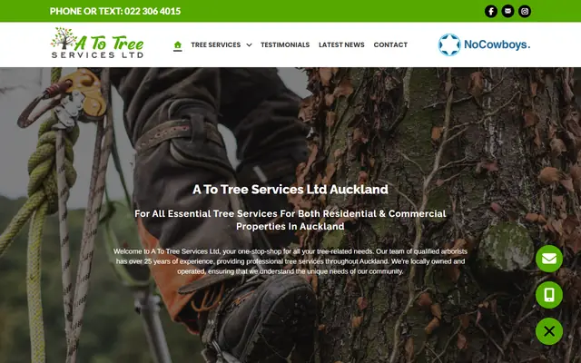 A To Tree Services website home page - Tree services, Auckland