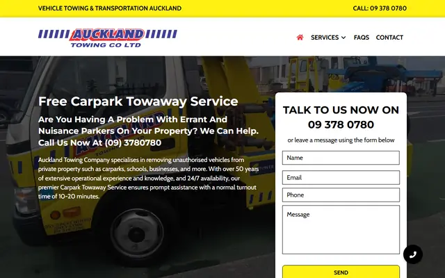 Auckland Towing Co website home page - Towing, Auckland