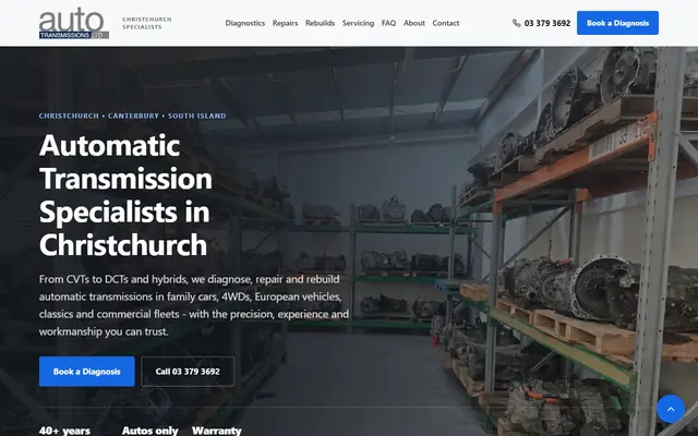 Auto Trans website home page - Automotive, Christchurch