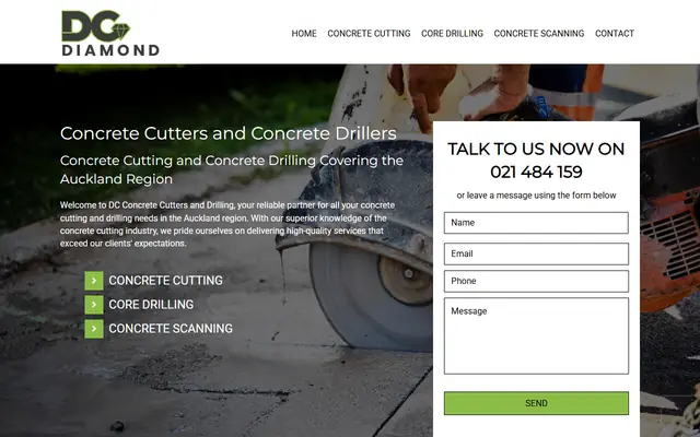 DC Concrete Cutters website home page - Concrete, Auckland