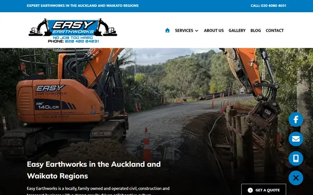Easy Earthworks website home page - Earthworks, Auckland and Waikato