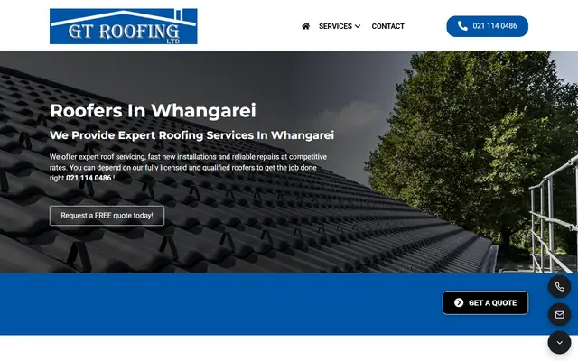 GT Roofing website home page - Roofing, Whangarei