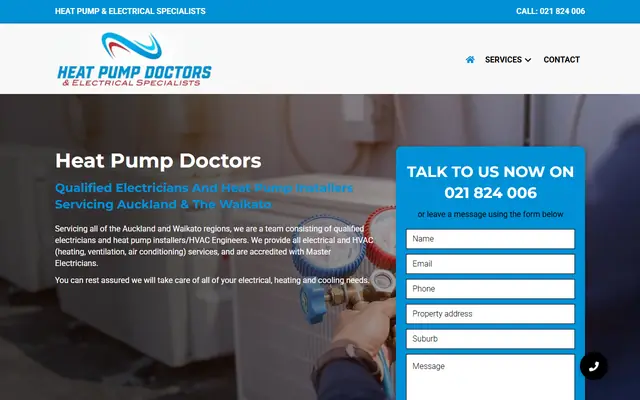 Heat Pump Doctors website home page - Heat pumps and electrical, Auckland