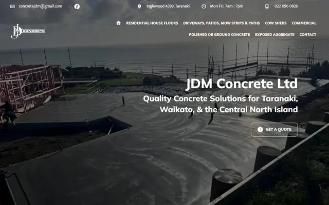 JDM Concrete website home page - Concrete, Taranaki