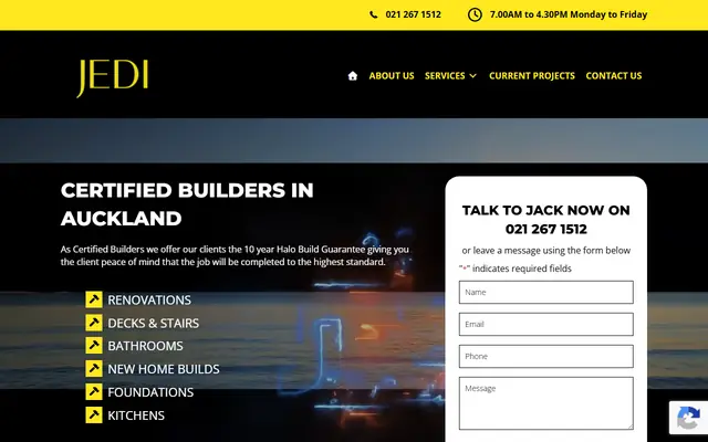 Jedi Builders website home page - Building and renovation, Auckland