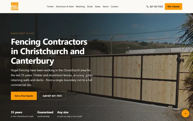 Vogel Fencing website home page - Fencing, Christchurch